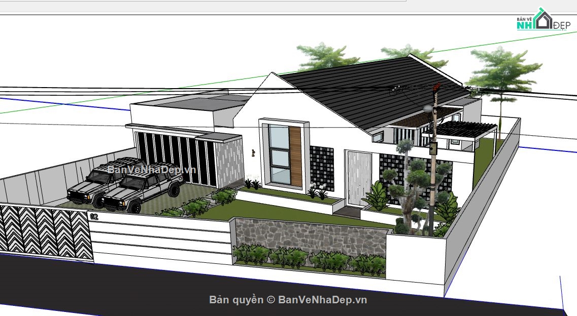 Model sketchup nhà 1 tầng,sketchup nhà 1 tầng,nhà 1 tầng su