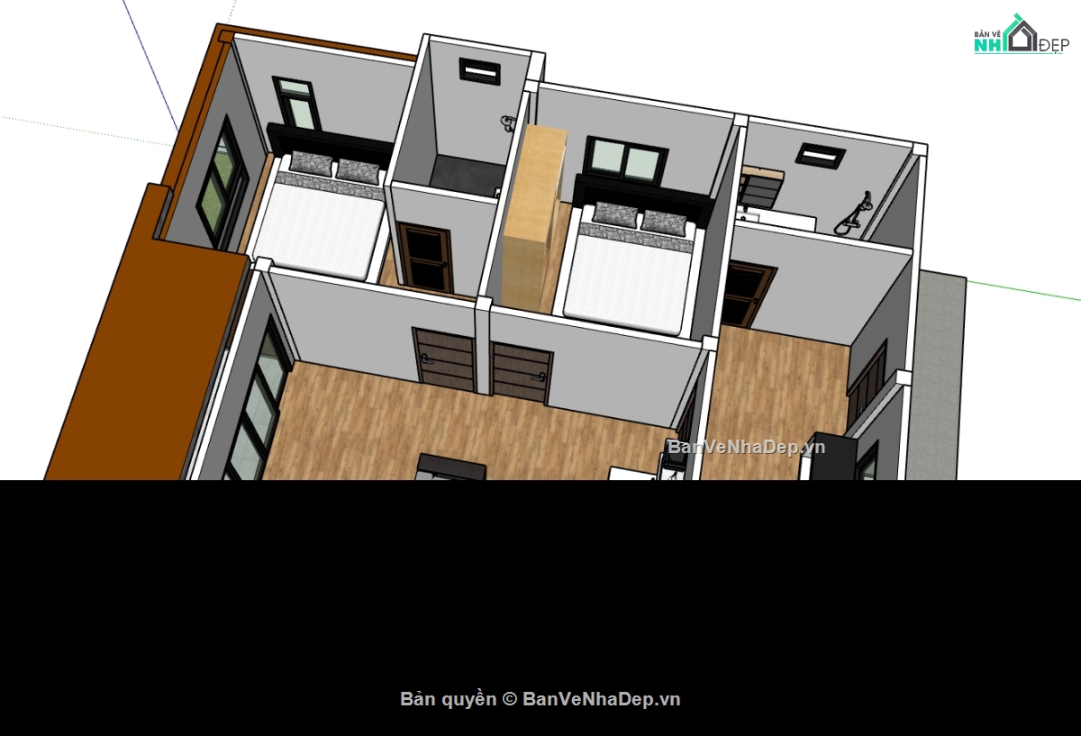 nhà cấp 4 sketchup,model sketchup nhà mái dốc,Model su nhà 1 tầng,sketchup nhà cấp 4