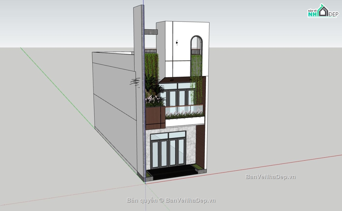 nhà phố 2 tầng,file sketchup nhà phố,bao cảnh nhà phố