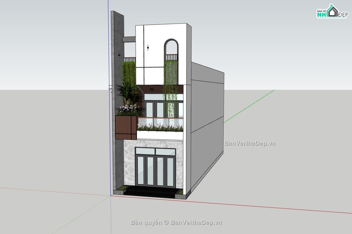 nhà phố 2 tầng,file sketchup nhà phố,bao cảnh nhà phố