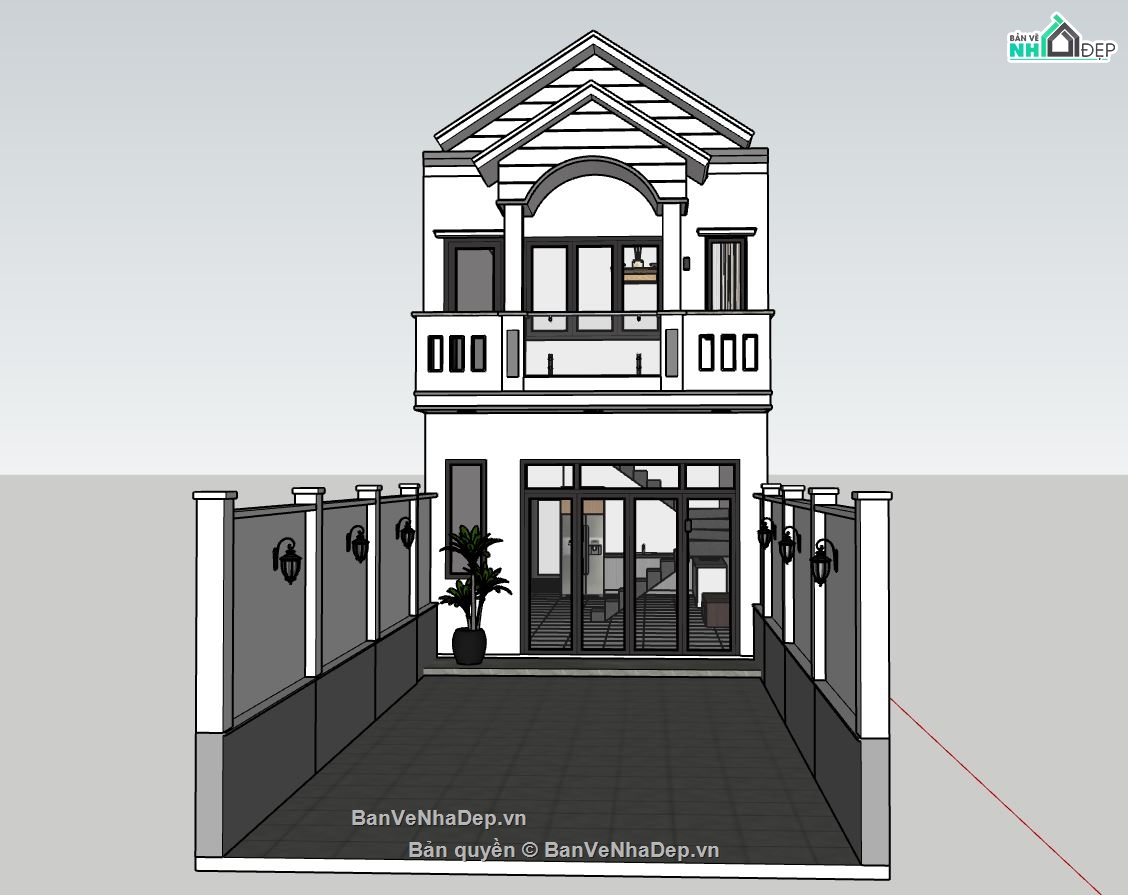nhà phố 2 tầng,model sketchup nhà phố 2 tầng,phối cảnh nhà phố 2 tầng,thiết kế nhà phố 2 tầng