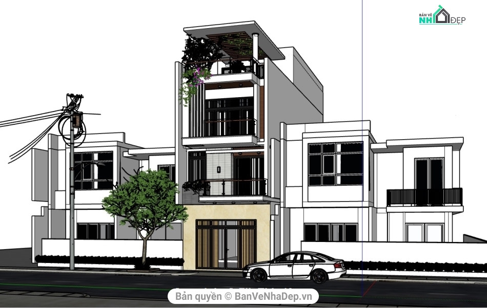 File sketchup nhà phố 3 tầng,mẫu nhà phố 3 tầng sketchup,su nhà phố 3 tầng,file su nhà phố 3 tầng,model su nhà phố 3 tầng