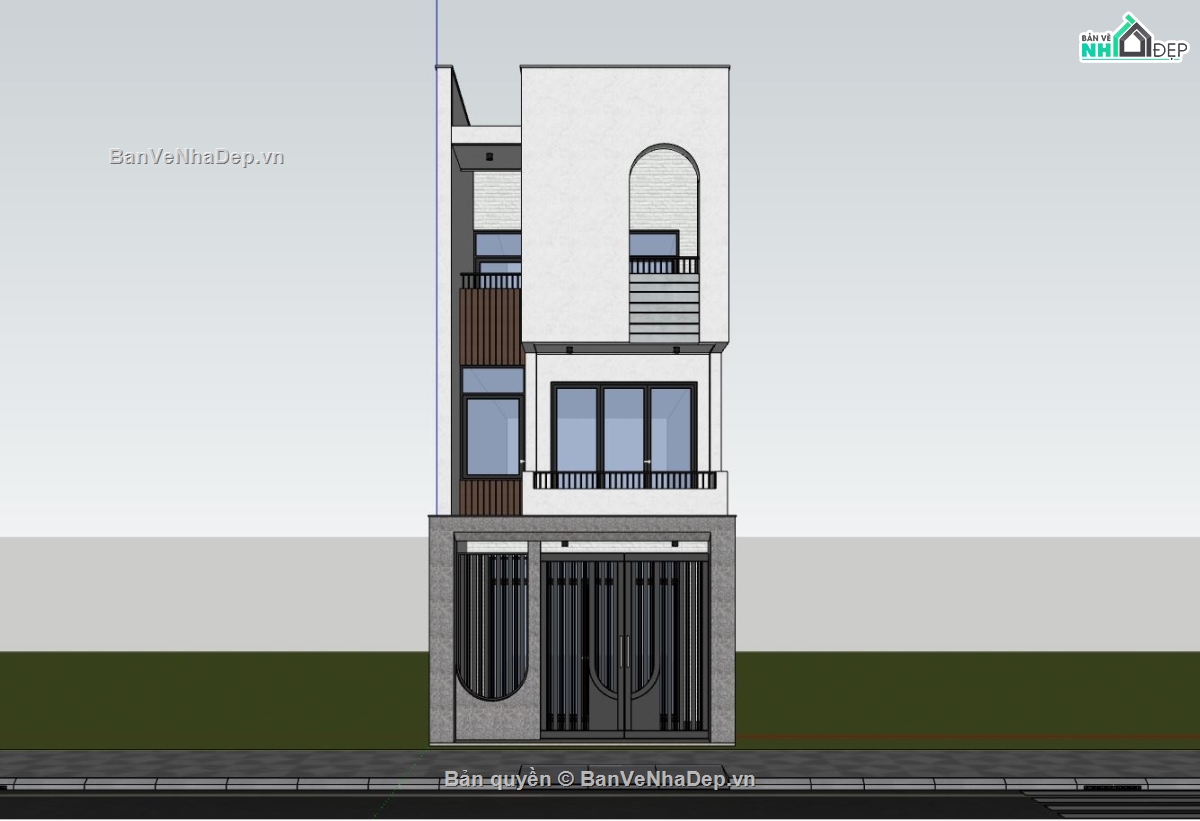 Sketchup nhà phố 3 tầng,nhà phố 5x16m,thiết kế nhà phố hiện đại