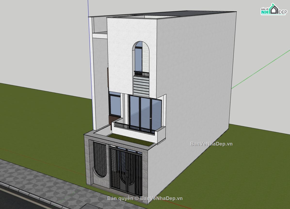 Sketchup nhà phố 3 tầng,nhà phố 5x16m,thiết kế nhà phố hiện đại
