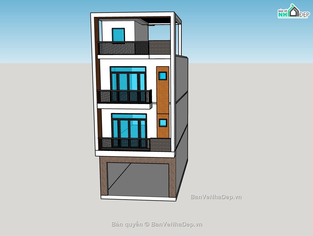 nhà phố 3 tầng,file su nhà phố 3 tầng,phối cảnh nhà phố 3 tầng,sketchup nhà phố 3 tầng