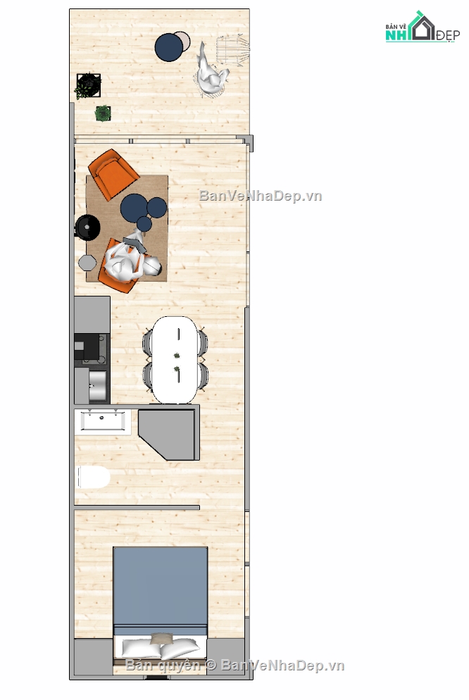sketchup nhà ở,Model nội thất nhà,su nhà ở,su nhà ở 3x11m