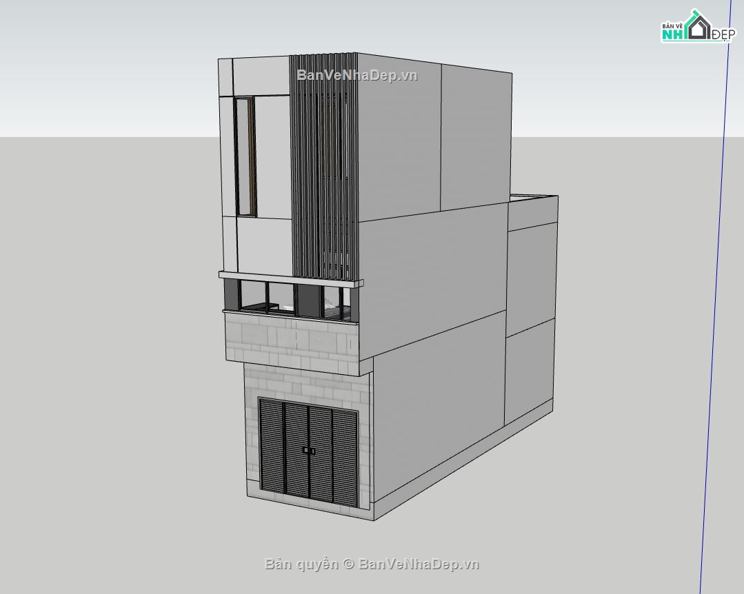 nhà lô phố 3 tầng,sketchup nhà lô phố 3 tầng,mẫu nhà lô phố,phối cảnh nhà phố hiện đại