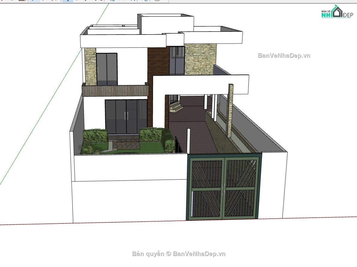 nhà phố 2 tầng,model su nhà phố 2 tầng,sketchup nhà phố 2 tầng