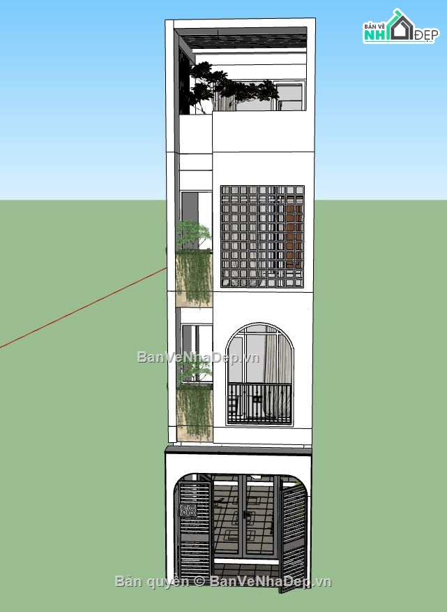 nhà phố 4 tầng,file sketchup nhà phố 4 tầng,model su nhà phố 4 tầng