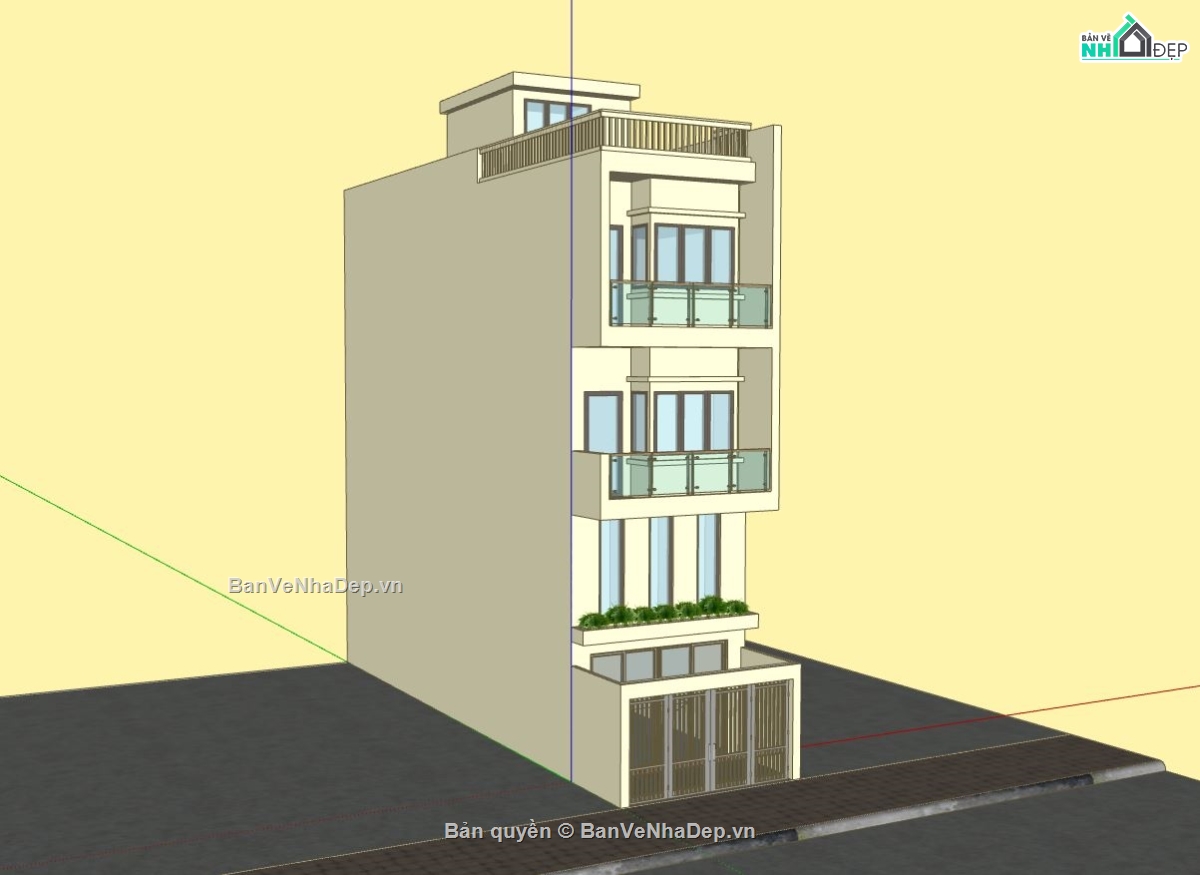 nhà 4 tầng,sketchup nhà phố,nhà phố hiện đại