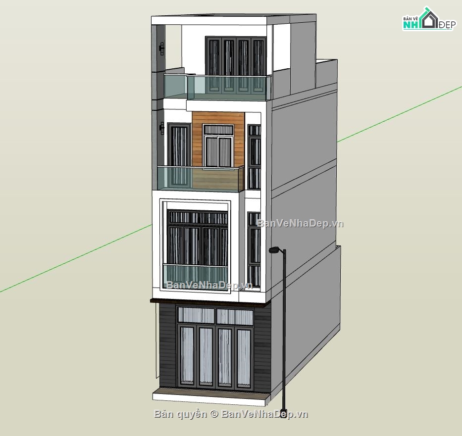 nhà phố 4 tầng,file sketchup nhà phố 4 tầng,mẫu sketchup nhà phố 4 tầng,thiết kế nhà phố hiện đại