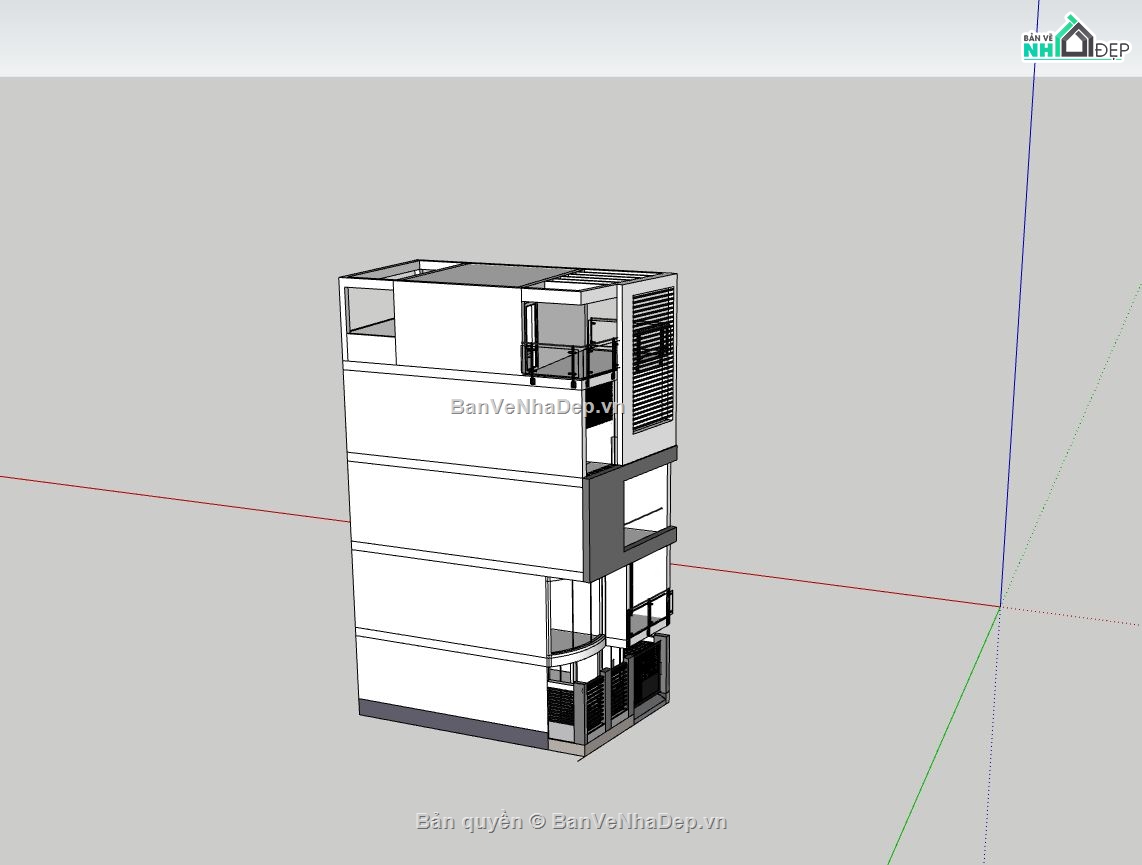 nhà phố 5 tầng,file sketchup nhà phố 5 tầng,ngoại thất nhà phố 5 tầng,bản vẽ nhà phố