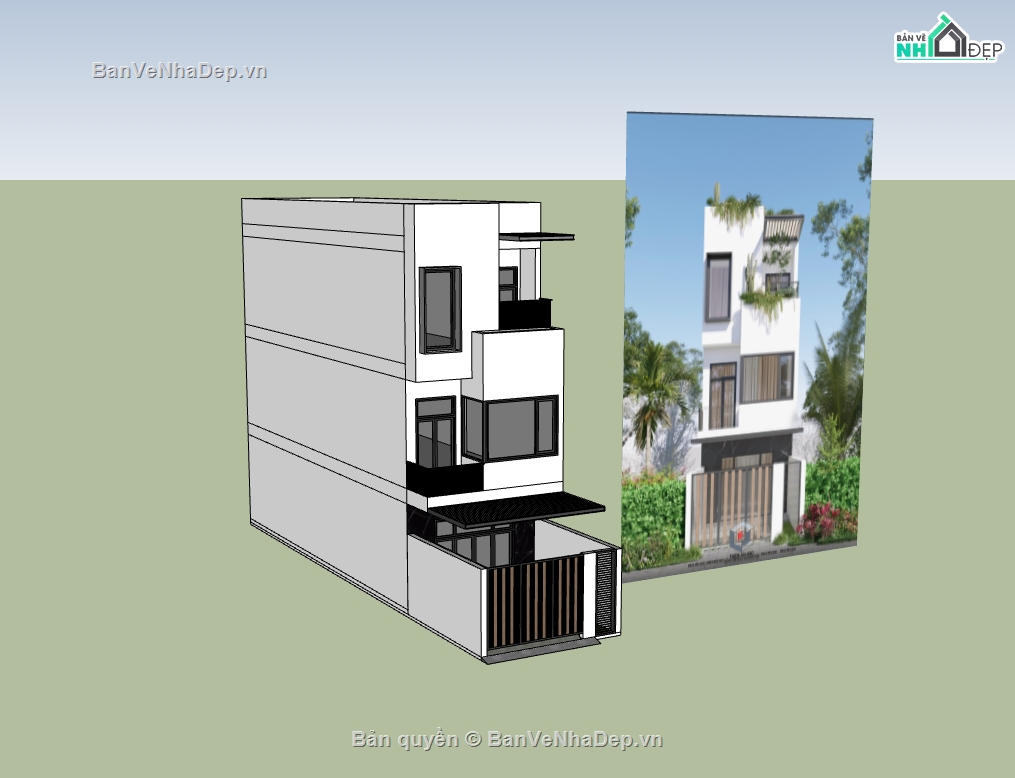 nhà phố 3 tầng,su nhà phố,sketchup nhà phố,su nhà phố 3 tầng