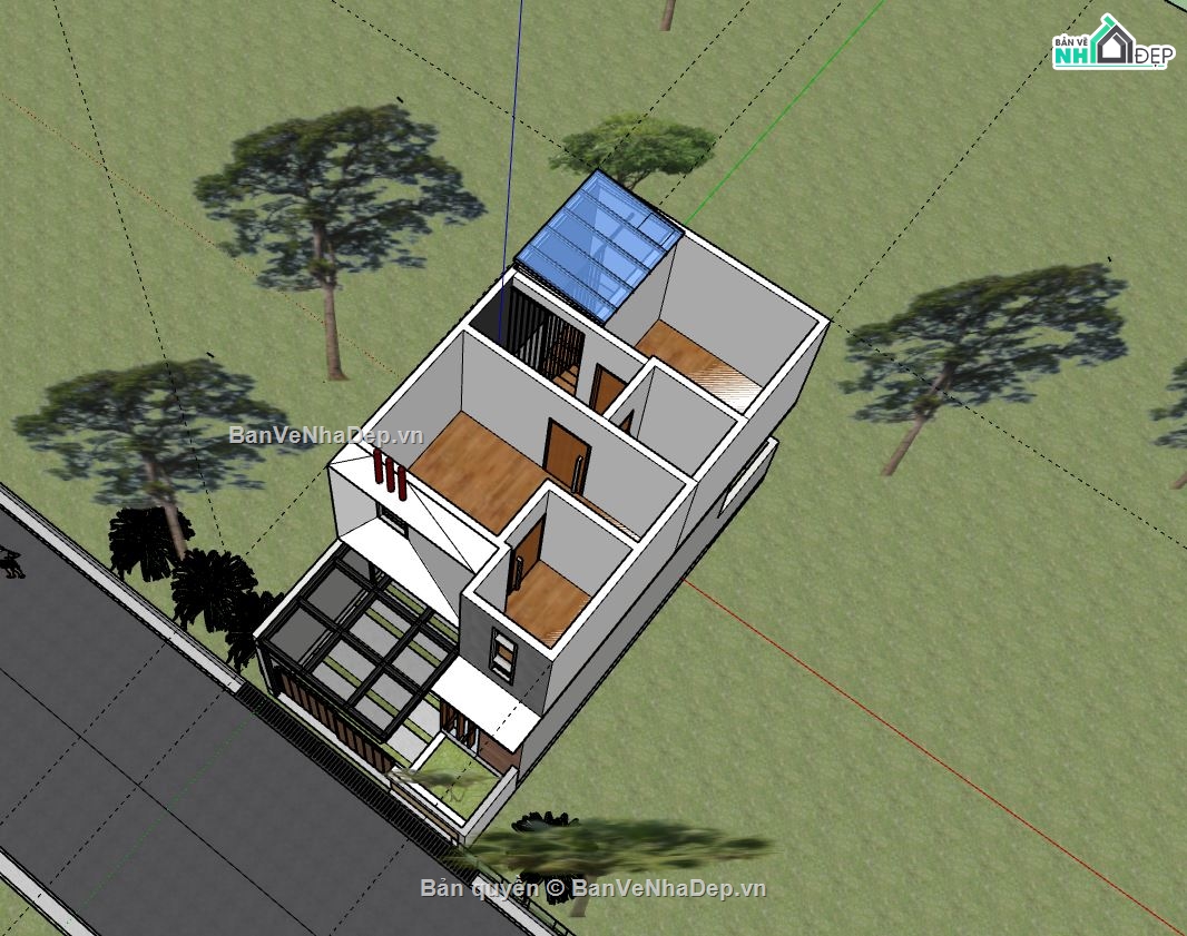 nhà phố sketchup,nhà phố 2 tầng,nhà phố 2 tầng hiện đại,mẫu nhà phố 2 tầng sketchup