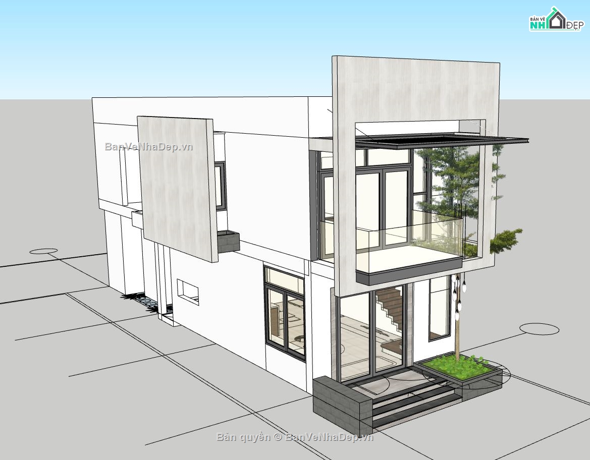 nhà phố 2 tầng,mẫu nhà phố hiện đại,model su nhà phố 2 tầng,nhà phố 2 tầng sketchup