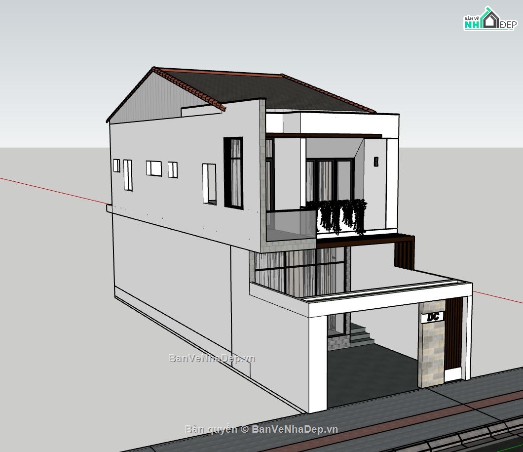 nhà phố sketchup,nhà phố 2 tầng,model su nhà phố 2 tầng,nhà phố hiện đại