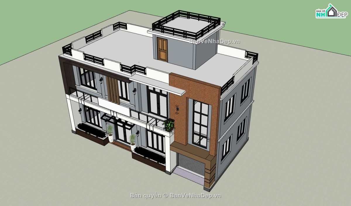 nhà phố 2 tầng,mẫu sketchup nhà phố 2 tầng,bản vẽ nhà phố 2 tầng