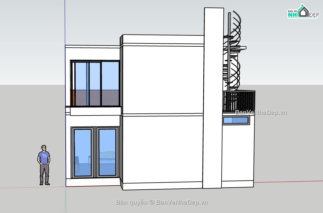 sketchup nhà phố 2 tầng,nhà 2 tầng đơn giản,Model sketchup nhà phố,nhà phố  2 tầng