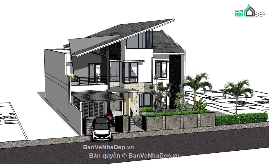 nhà phố 2 tầng,mẫu nhà phố 2 tầng,sketchup nhà phố 2 tầng