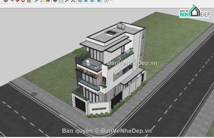 model sketchup nhà phố 3 tầng,file sketchup nhà phố 3 tầng,sketchup nhà phố 3 tầng,file nhà phố 3 tầng sketchup