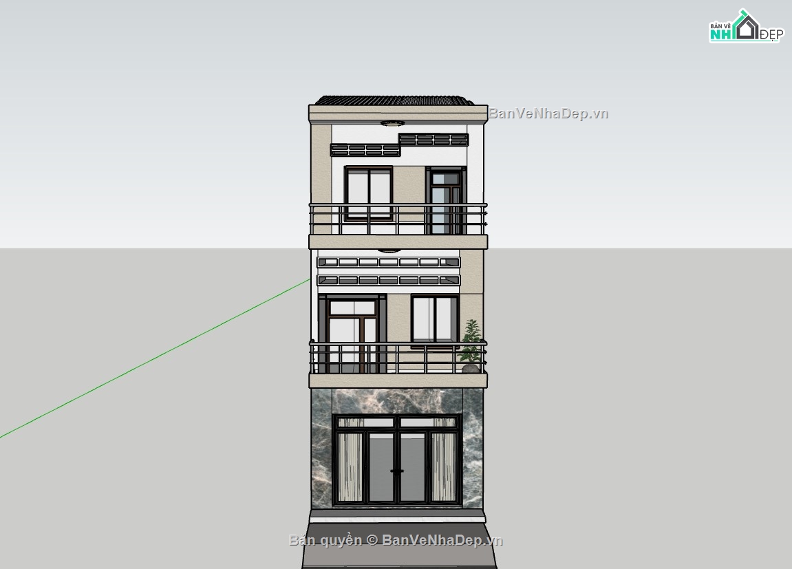 nhà phố 3 tầng,su nhà phố,sketchup nhà phố