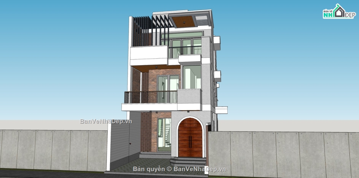 model su nhà phố,Su nhà phố 3 tầng,file su 2019 nhà phố 3 tầng,Sketchup nhà phố 3 tầng 7x18m,nhà phố 3 tầng