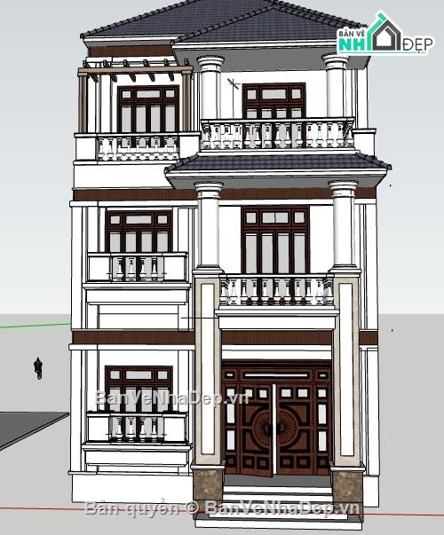 Thiết kế nhà phố,nhà phố 3 tầng,model sketchup nhà phố 3 tầng