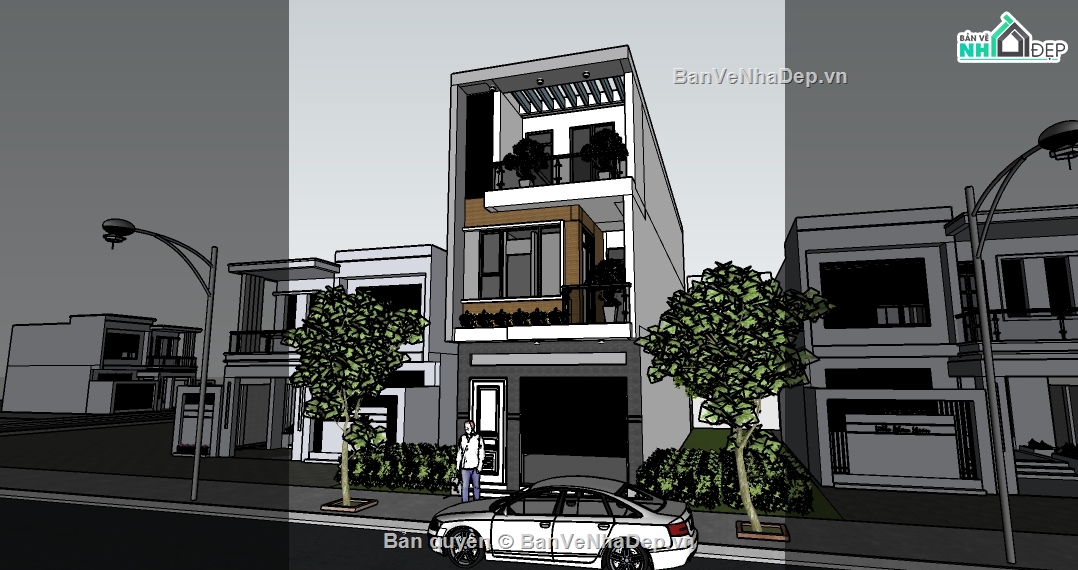 model su nhà phố 3 tầng,File sketchup biệt thự phố 3 tầng,model sketchup biệt thự phố 3 tầng,nhà phố 3 tầng