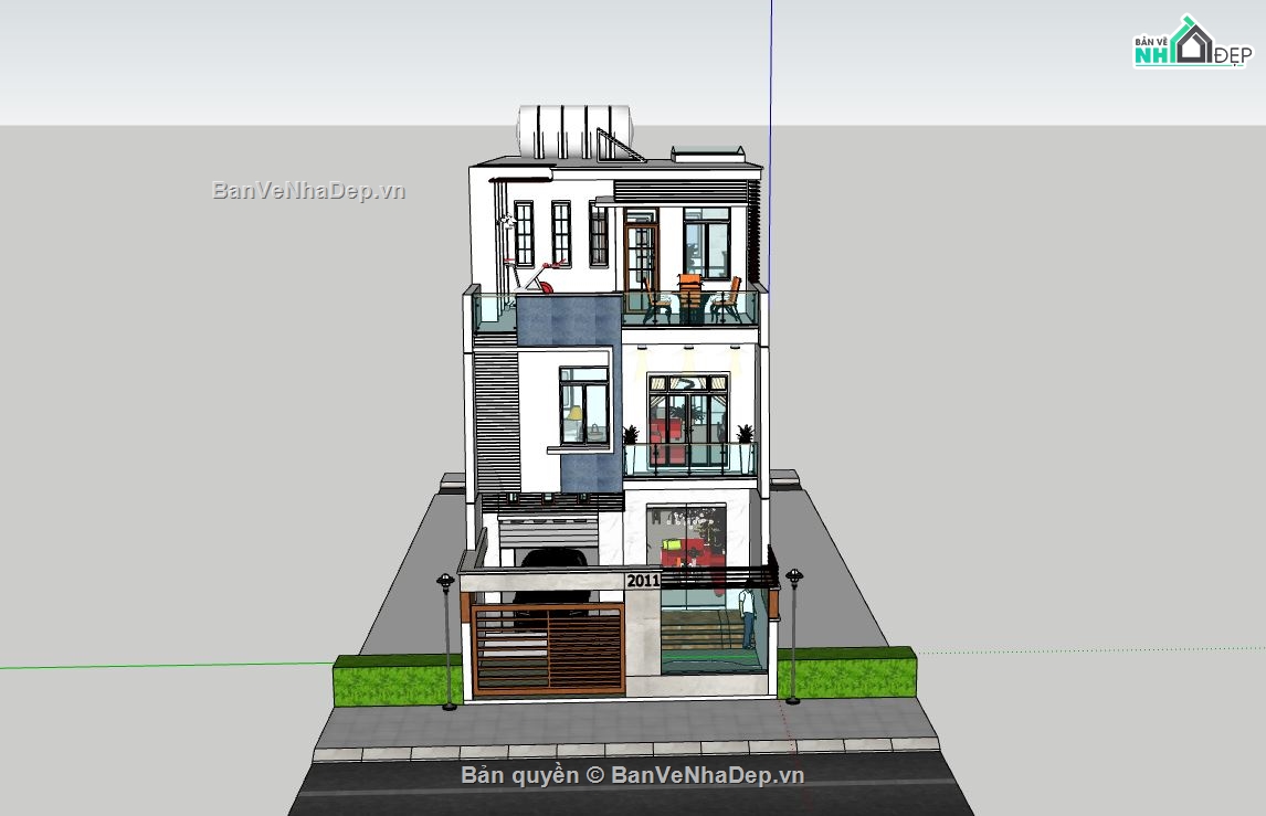 nhà phố 3 tầng,Model sketchup nhà phố 3 tầng,nhà 3 tầng hiện đại,file su nhà phố 3 tầng
