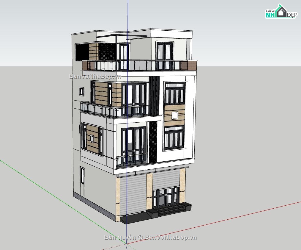 sketchup nhà phố 4 tầng,model su nhà phố 4 tầng,mẫu nhà phố 4 tầng