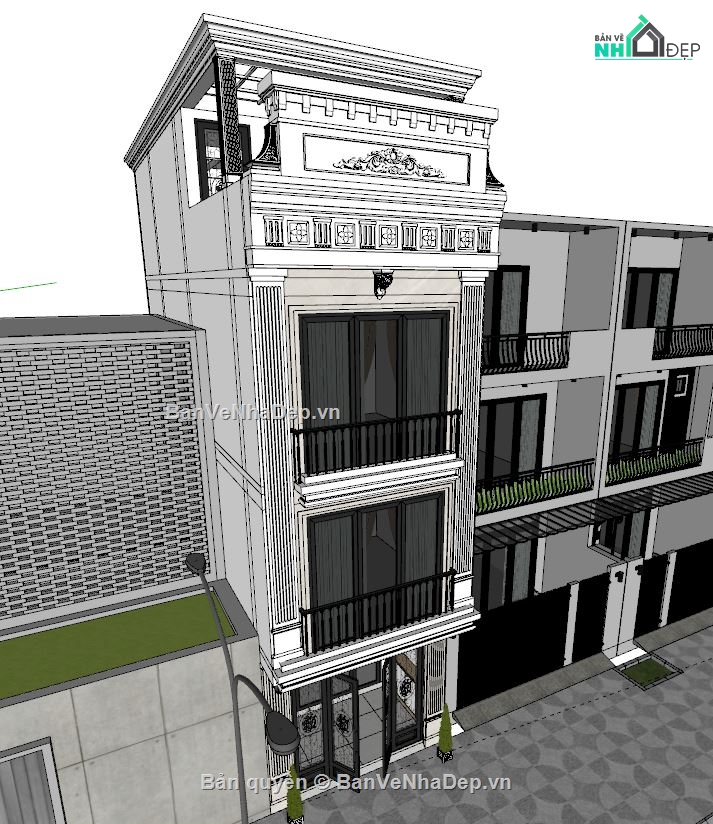File sketchup Nhà phố 4x10m,dựng 3dsu nhà phố,Model su nhà phố,File sketchup nhà phố,model sketchup nhà phố,Model su nhà phố 4 tầng