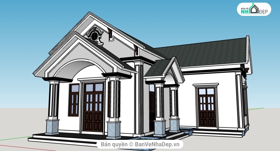 File sketchup mẫu nhà vườn hiện đại,File sketchup mẫu nhà vườn,Model sketchup mẫu nhà vườn,Nhà vườn 1 tầng 10x11m