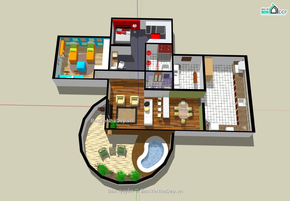 Model nhà phố đẹp,nội thất nhà phố đẹp,sketchup nội thất nhà phố