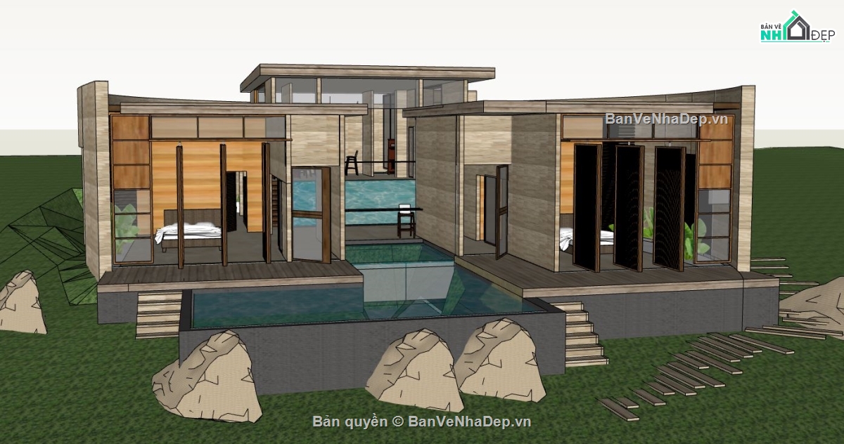 nội thất biệt thự,biệt thự sketchup,sketchup nội thất,biệt thự nghỉ dưỡng