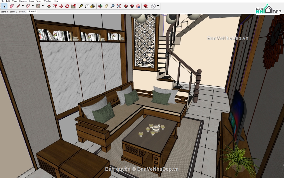 model su nội thất,nội thất phòng khách,phòng khách hiện đại,Sketchup nội thất gia đình