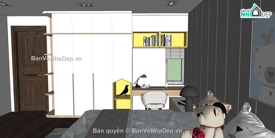 sketchup nội thất phòng ngủ,nội thất phòng ngủ sketchup,thiết kế phòng ngủ su,file su phòng ngủ