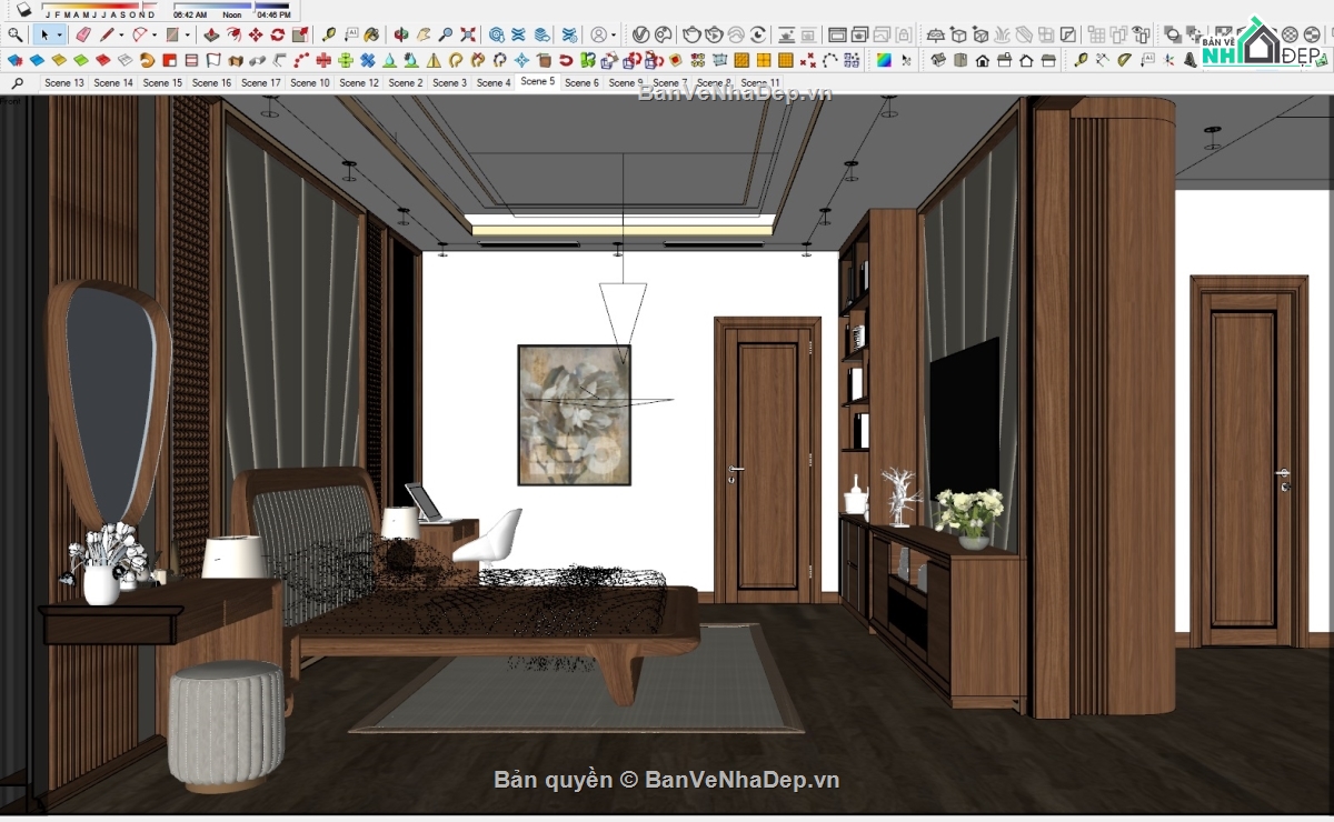 Phòng ngủ,Su nội thất gỗ óc chó,Model Sketchup Phòng ngủ