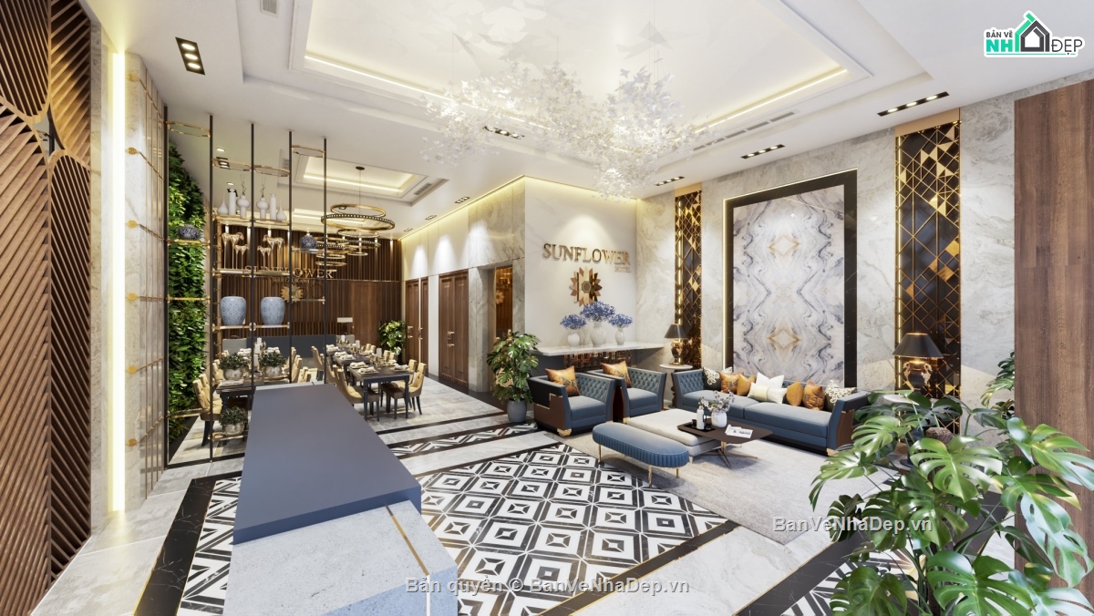 Sketchup dựng 4 mẫu thiết kế nội thất khách sạn siêu đẹp