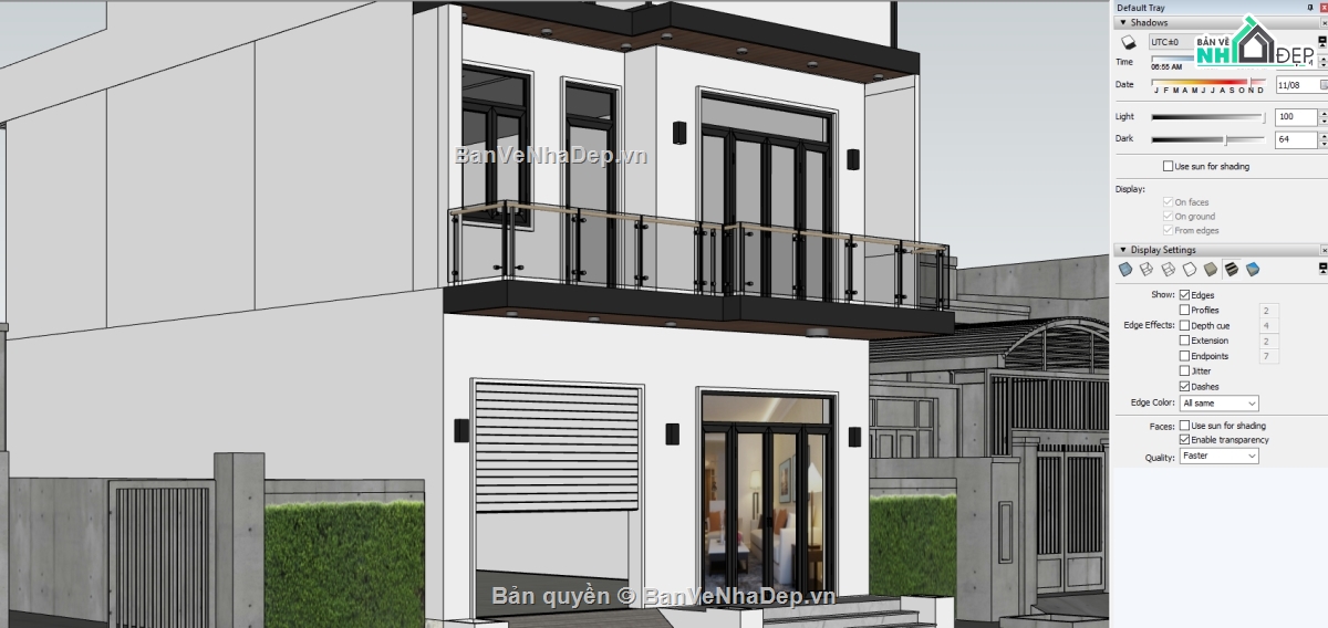su nhà 2 tầng,model su nhà phố 2 tầng,sketchup nhà phố,ngoại thất nhà phố 2 tầng 8x15m,Sketchup ngoại thất nhà phố 2 tầng