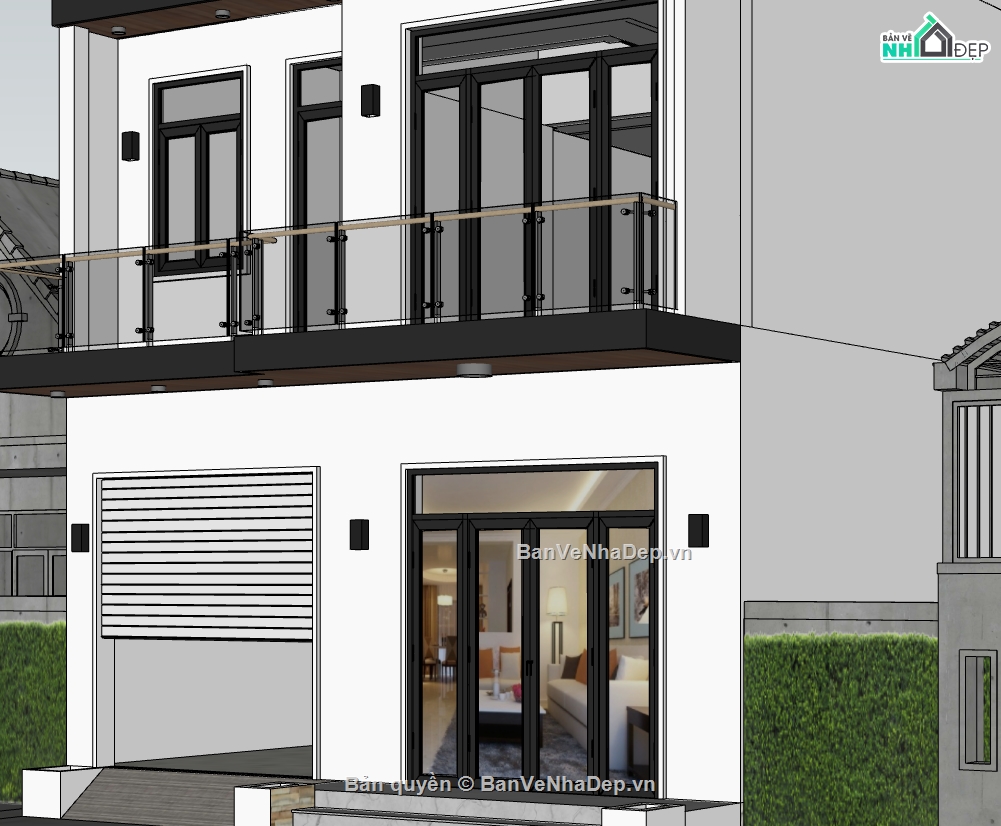 su nhà 2 tầng,model su nhà phố 2 tầng,sketchup nhà phố,ngoại thất nhà phố 2 tầng 8x15m,Sketchup ngoại thất nhà phố 2 tầng
