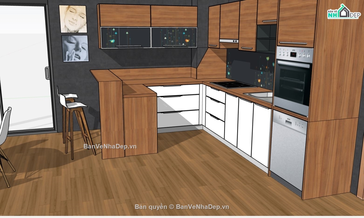phòng bếp,phòng bếp sketchup,Model sketchup phòng bếp,phòng bếp hiện đại