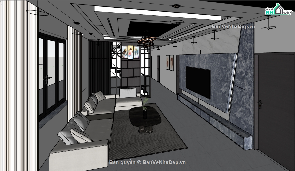 phòng khách đẹp,File sketchup phòng khách đẹp,sketchup phòng khách,File phòng khách sketchup