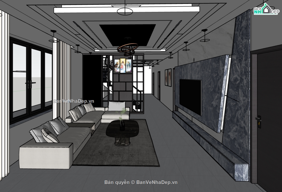 phòng khách đẹp,File sketchup phòng khách đẹp,sketchup phòng khách,File phòng khách sketchup