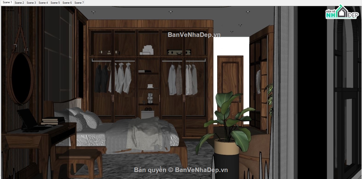 file sketchup phòng ngủ,phòng ngủ sketchup,file sketchup đồ gỗ óc chó,file sketchup,gỗ óc chó file cad