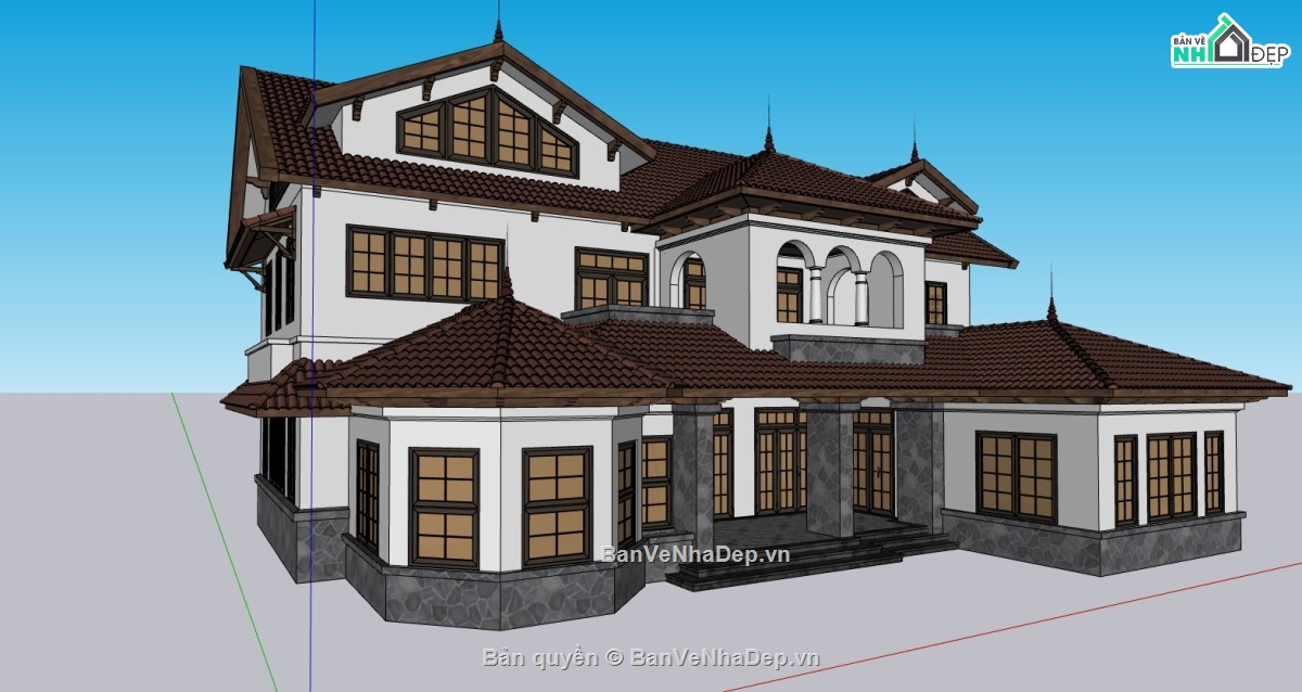 Model su biệt thự 2 tầng,File sketchup biệt thự 2 tầng,Biệt thự 2 tầng file su,Sketchup biệt thự 2 tầng