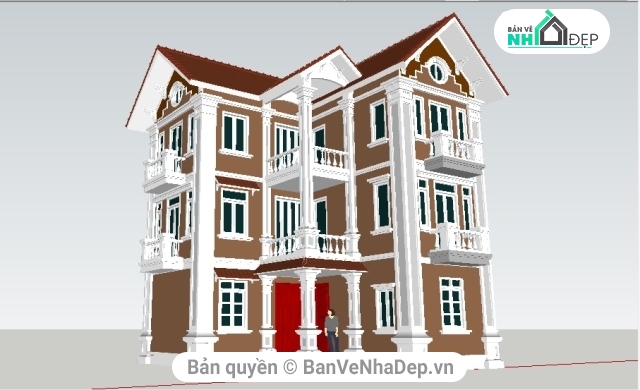 File sketchup biệt thự 3 tầng,File sketchup biệt thự 3 tầng cực đẹp,File sketchup biệt thự,phối cảnh biệt thự 3 tầng