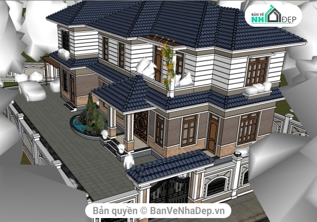 Biệt thự 2 tầng,su biệt thự 2 tầng,Sketchup biệt thự 2 tầng,Model su biệt thự 2 tầng,thiết kế biệt thự 2 tầng,biệt thự 2 tầng