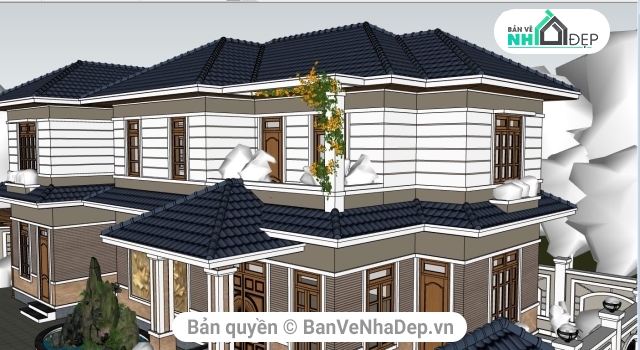 Biệt thự 2 tầng,su biệt thự 2 tầng,Sketchup biệt thự 2 tầng,Model su biệt thự 2 tầng,thiết kế biệt thự 2 tầng,biệt thự 2 tầng