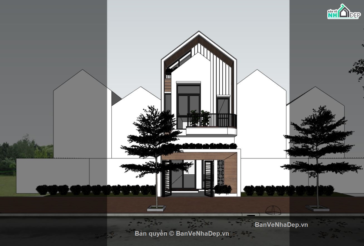 Nhà phố 2 tầng 4.7x20m,Model su nhà phố 2 tầng,File sketchup nhà phố 2 tầng,Nhà phố 2 tầng file sketchup