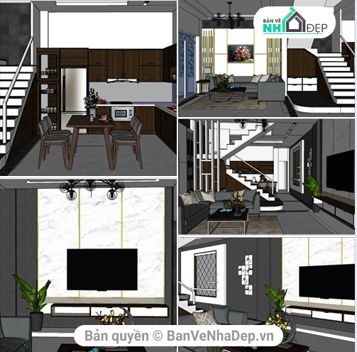 20 File sketchup Mẫu thiết kế nội thất nhà phố hiện đại